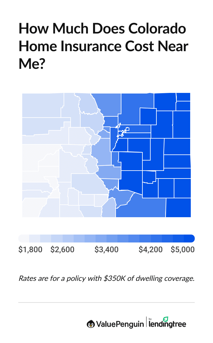 Map of the average cost of home insurance in Colorado by county